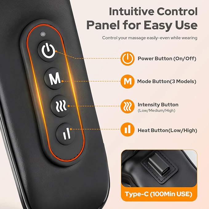 Shiatsu Neck and Back Massagers with Heat, Cordless Rechargeable 4D Kneading + Tapping Wearable Massager, 3 Tapping Intensities, 3 Speeds, Ultra-Quiet Under 45dB for Deep Muscle Relief