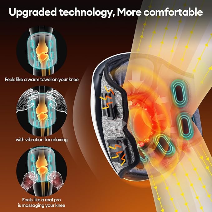 IeBilif Cordless Knee Massager with Heat, 5 Vibration Modes & 3 Heating Levels, 6 Silicone Massage Heads, Adjustable Double Straps, Portable Heated Knee Massager Gifts for Men, Women