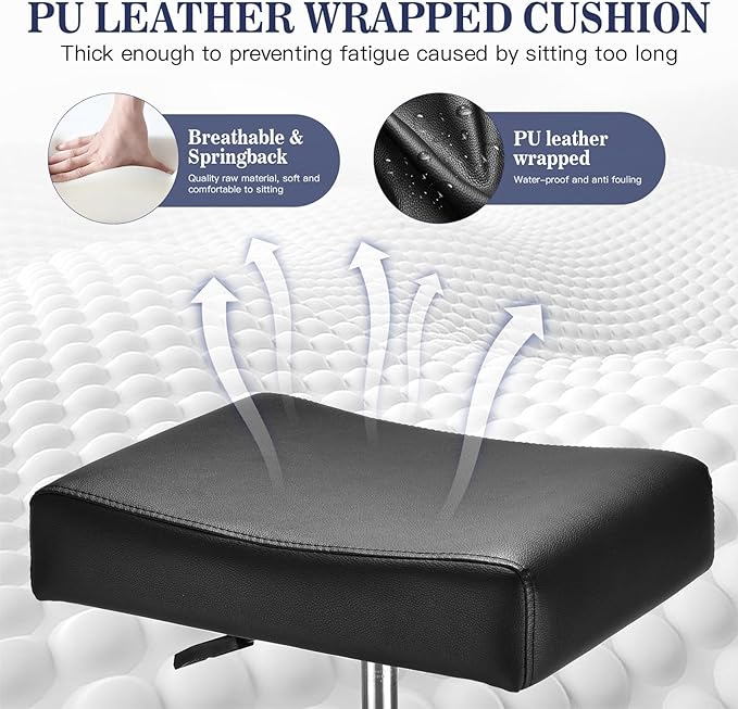 Square Salon Rolling Stool - 300lbs Weight Capacity，Adjustable Swivel Stool with Wheel，Pu Leahter Comfortable Cutting Stools for Salon Tattoo Stylist Massage Perfect for Work SPA (Premium Black)