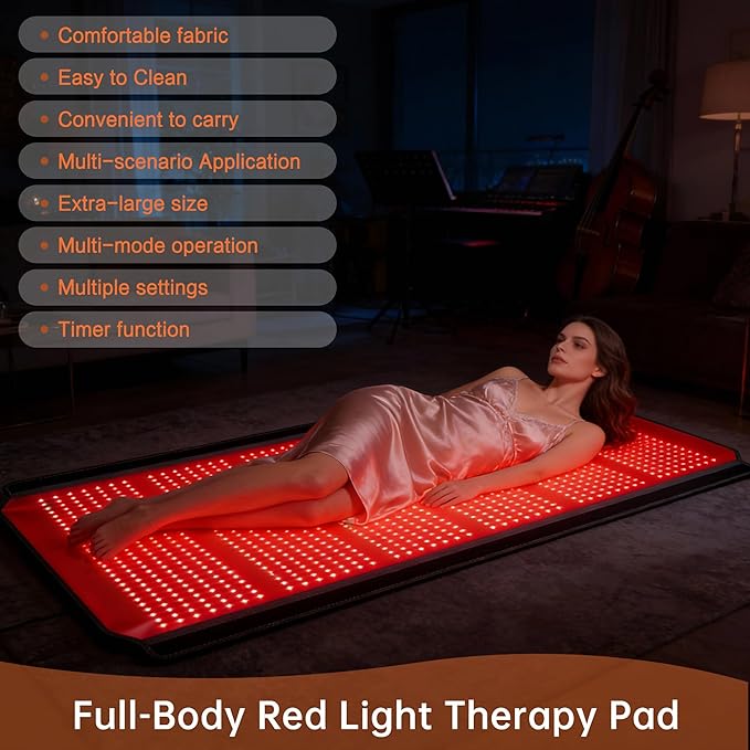 Full Body Red Light Therapy Mat, 74.8"*35.4" Whole Red Light Therapy Pad for Body with 660nm & 850nm, 1260 LEDs redlight Blanket with Adjustable Timer & Intensity, Gifts for Women, Men, and Pets