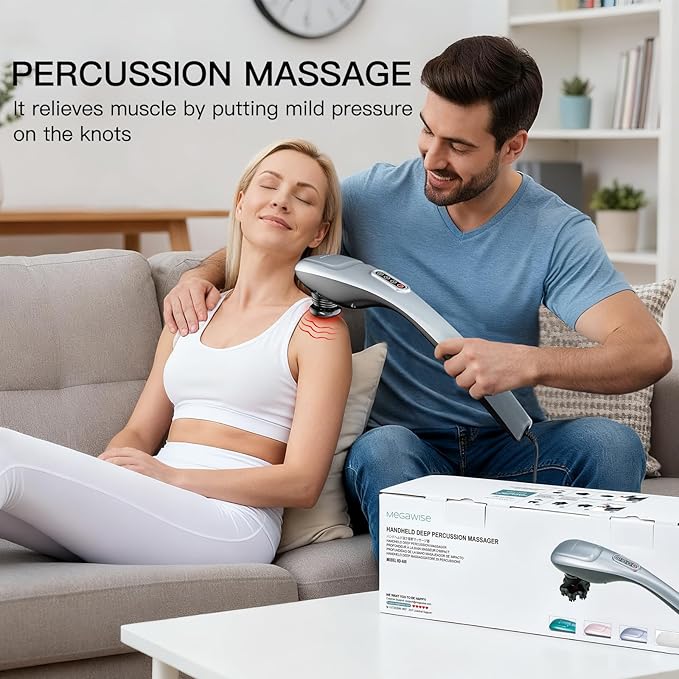 MEGAWISE Handheld Deep Tissue Neck Back Massager for Shoulders, Waist, Legs, 3600 RPM Powerful Motor Electric Neck Massager with 5 Nodes & 5 Speeds, A Little Heavy