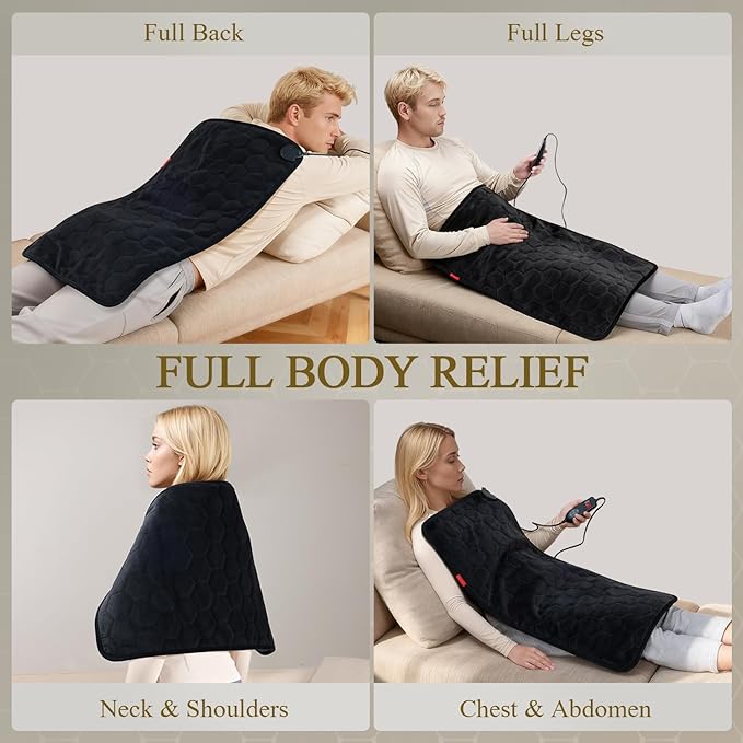 Extra Large Far Infrared Heating Pad: Max 3X Deeper Relief for Back Neck Shoulders Pain & Period Cramps – Graphene 3S Fast Heat – Soft Warm Plush Fabric for Women with 4H Auto Off (33x17 Inch)