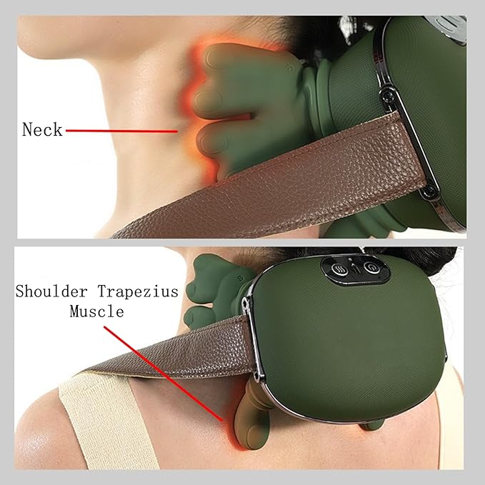 Shiatsu Neck Massager with Heat, 4D Kneading Deep Tissue Electric Massager for Shoulder Neck Back Pain Relief, Portable Rechargeable Cordless Muscle Relaxer for Home Office Travel, Green