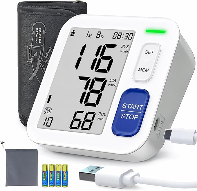 Blood Pressure Monitors for Home Use Upper Arm, Automatic Accurate BP Cuff 9"-17" with 4" LCD Screen, 2 x 90 Memory & HR Detection, Digital BP Machine with USB Cable 4 AAA Batteries & Storage Bag