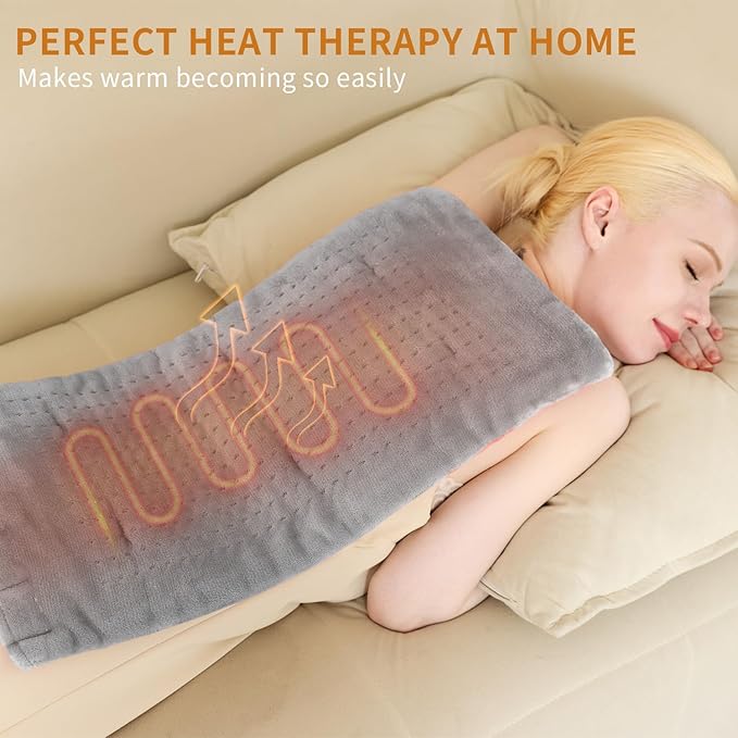 Heating Pad for Back,4lb Weighted Heating Pads for Pain Relief & Cramps,Moist Heat Pads for Neck,Shoulder,Knee, Leg,Birthday Gifts for Women,Men,12"×24",4 Heat Settings, Auto Off, Light Grey