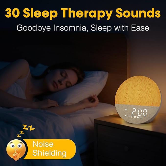 Sunrise Alarm Clock for Heavy Sleepers: White Noise Machine with 30 Sleep Relax Sounds 32 Volume - Painless Gradual Wake Up Light 20 Brightness with Bluetooth Memory Function for Bedroom - Gray