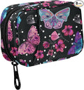 Fustylead Pink Flowers and Butterflies Pill Organizer Travel Bag, Small Portable Pill Case Cute for Vitamin Fish Oil Supplements Medicine Organizer with Zipper