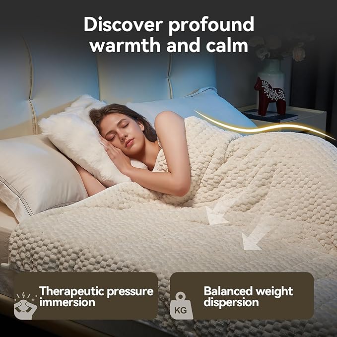 Weighted Blanket Queen Size for Adults,15lbs Jacquard Sherpa Heavy Blanket for Calming and Relax, Dual Sided Ultra Soft Fuzzy Throw Blanket with Glass Beads, 48" x 72", Cream White