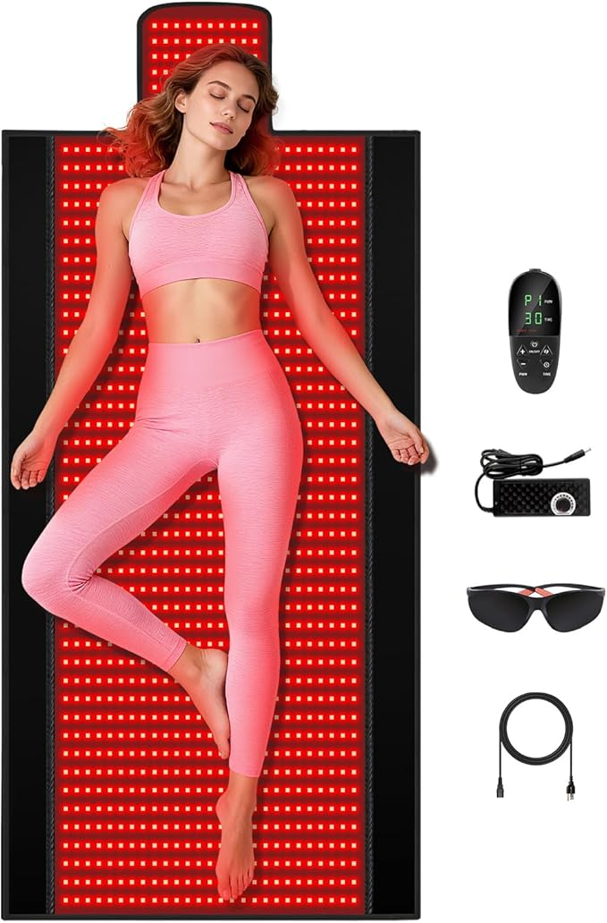 Red Light Therapy Mat, 2in1 LEDs (660nm& 850nm) Red Light Therapy Blanket, Premium Material, Adjustable Timer & Intensity