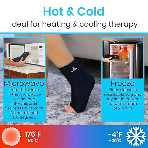 Vive Arctic Flex Ankle Ice Pack Wrap for Swelling - Adjustable Hot & Cold Gel Compression for Foot & Heel Injuries Reusable, Pain Relief, Reusable Cooling Therapy