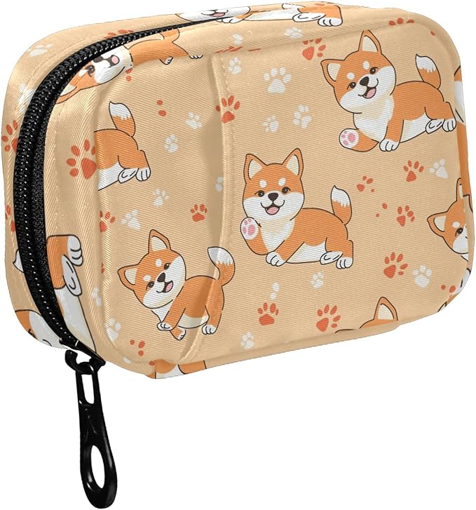 Fustylead Cute Shiba Inu and Paw Prints Pill Organizer Travel Portable Zipper Cloth Bag for Holding Weekly Supplements Vitamins and Fish Oils