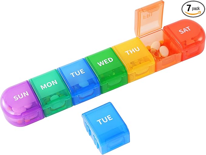 Detachable Weekly Pill Organizer 7 Day - Large Capacity Rainbow Travel Pill Case, Removable Daily Pill Box for Fish Oil/Supplements/Medication, Moisture-Proof Modular Once a Day Vitamin Holder