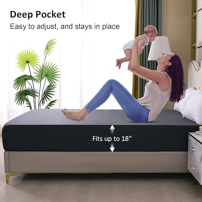 Waterproof Mattress Protector King, Fitted Sheet Style Breathable Mattress Cover with Deep Pocket Fits Up to 18'', Noiseless Bed Cover for Kids Adults Pets, Machine Washable (Dark Gray, 76'' X 80'')