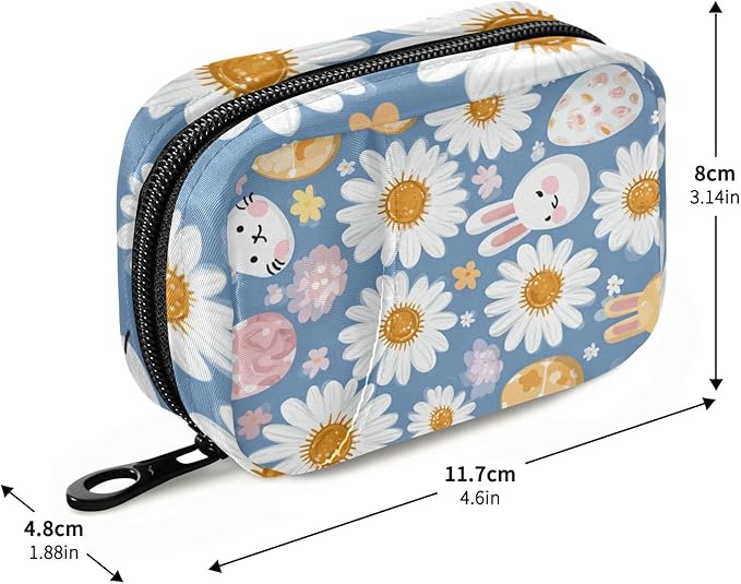 Daisy Bunny Travel Pill Organizer Case Box Container Weekly Portable Vitamin Medicine Holder Storage Bag with Zipper Removable