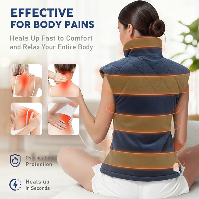 Electric Heating Pad for Neck Shoulders and Back Pain Relief, Christmas Gifts for Women Men Mom Dad Elderly, Large Weighted Neck Shoulders & Back Heat Pad, 6 Heat Settings Auto-Off, Gray