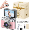 Vintage Mini Digital Camera Retro Mini Digital Video Keychain Camera Small Bodycam 1080P HD 0.96" IPS Screen Type-C 64G Card Included Portable for Photography Enthusiasts Travel (Pink)