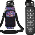 32 oz Water Bottles with Straw & Strap, Motivational Water Bottles with Times to Drink, BPA Free Reusable Sports Water Bottle with Sleeve Carrier for Hiking, Travel, Running or Fitness