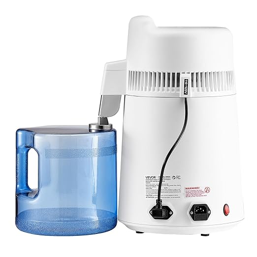VEVOR Water Distiller, 6L/1.6 Gallon Large Distilled Machine, 900W Distilling Water Maker, 304 Stainless Steel Interior Stiller with Plastic Container, Countertop Distiller for Home, White