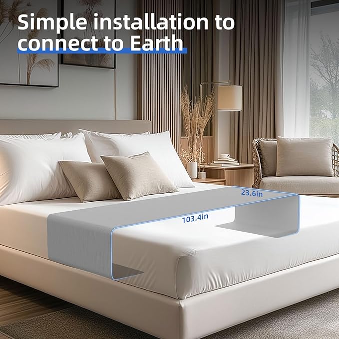Grounding Mat for Bed 90% Organic Cotton+10% Pure Silver Fiber, Grounding Fitted Sheets for All Mattress Sizes, with Static grounding Cord and Test Pen (White, 105.5 * 23.5 inch)