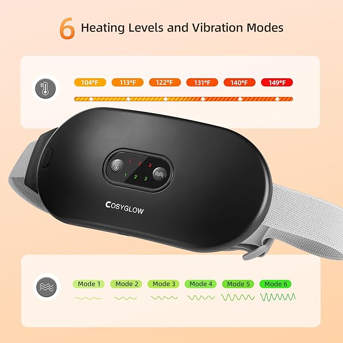 Portable Cordless Heating Pad:COSYGLOW 6 Heat Levels 6 Massage Modes, 3S Fast Heating, Electric Heating Pad,Gifts for Women(Black)