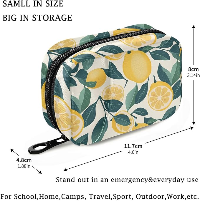 Fustylead Vintage Lemon and Leaves Decor Pill Organizer Case with Zipper 2 Times A Day for Vitamin and Supplement, 7 Day Travel Organizer Medicine Case