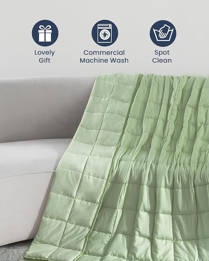 Weighted Blankets for Adults, 15lbs Weighted Blankets Twin Size -Breathable, Soft, Silky, Cooling Microfiber Heavy Blanket with Ceramic Beads for Deep Sleep,Cozy Bed Blanket,48 x 72 inches,Olive Green