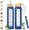32 oz Glass Water Bottle with Straw - Motivational Time Marker & Silicone Sleeve - Reusable Tumbler Includes 2 Bamboo Lids & Fruit Infuser - 1 Pack