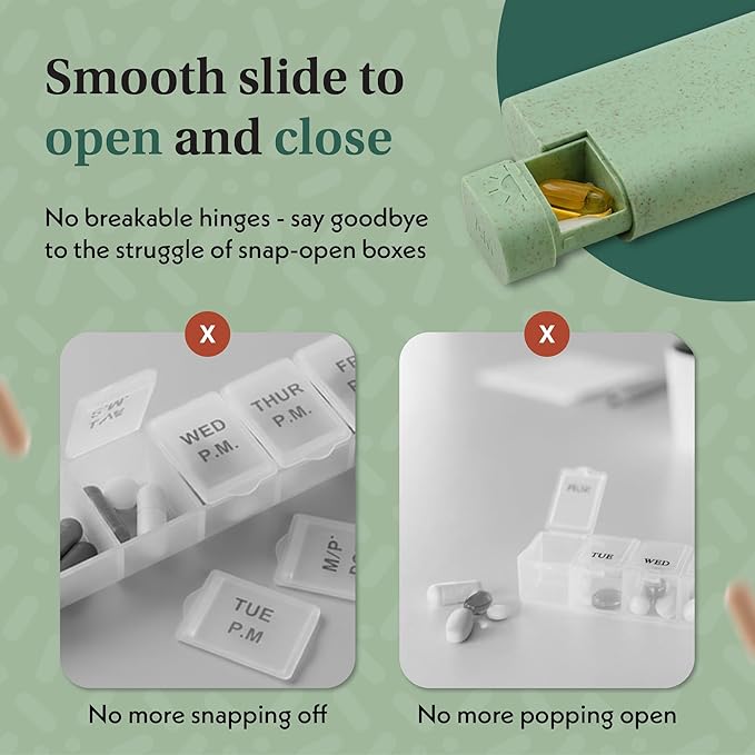 Pillar AM/PM Pill Box Organizer Two Times a Day | Aesthetic 7 Day Tablet Organizer 2 Times A Day | Beautiful Weekly Pill Box for Day and Night Medication (Lavender)