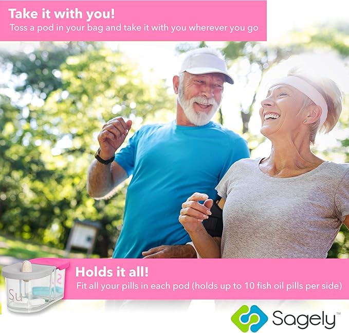 Sagely Smart XL Weekly Pill Organizer AM/PM - Medicine Storage Organizer with Reminder Alarm App (Large Enough to Fit Fish Oil, Cod Liver Oil, Vitamin D Supplements & Vitamins) (Pink/Gray)