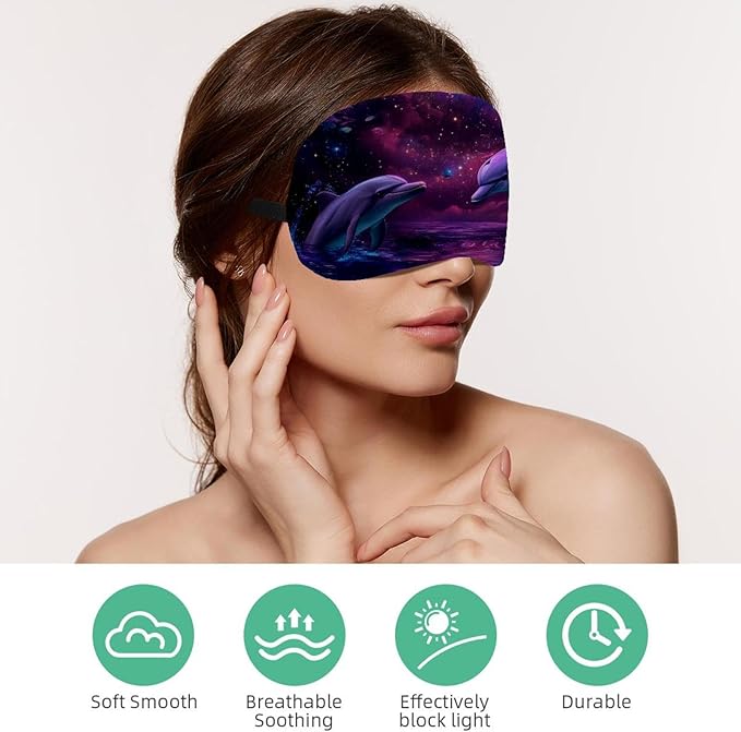 2 Pack Sleep Eye Mask for Women Men, Soft Breathable Eye Cove No Pressure Blackout Night Blindfold for Sleeping Light Blocking with Adjustable Strap, Blue Starry Lotus Dolphin