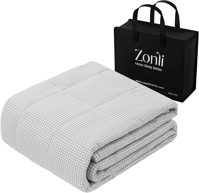 ZonLi Weighted Blanket(48"x72",12lbs, Grey and White Checkered) Twin Size Weighted Blanket for Adults, High Breathability Heavy Blanket, Soft Material with Premium Glass Beads
