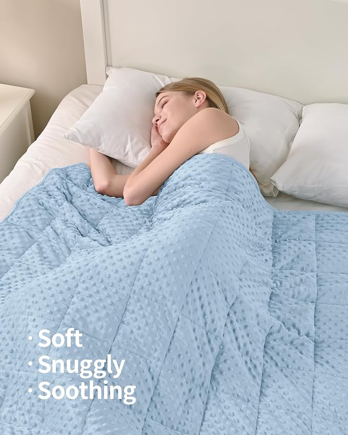 Mr. Sandman Weighted Blanket for Adults Queen Size 15 lbs, Soft Cooling Heavy Minky Blanket for Sleep, Washable Throw Blanket with Glass Beads, 60 x 80 Inches, Light Blue