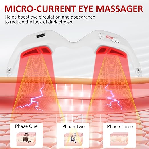 Under Eye Red Light Therapy Device,650nm Red Light Therapy for Eyes Glasses, Microcurrent Eye Massager Mask for Dark Circles, Smoother Fine Lines & Puffiness, Home Skincare