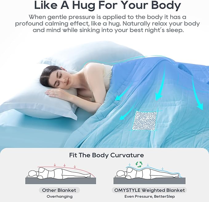 OMYSTYLE King Weighted Blanket, 30LBS - Dual-Sided Cooling Tencel & Warm Soft Plush, All Season Use, 88''x104'' - Includes Carry Bag, Lake Blue