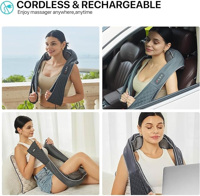 ALLJOY Cordless Shiatsu Neck Massager with Heat – Rechargeable Massager for Neck and Shoulder Pain with 8 Deep Kneading Nodes, Back Massager for Home Office Outdoor - Gifts for Mom Dad Men Women