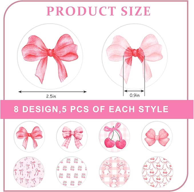 JarThenaAMCS 40 Pcs Pink Adhesive Patch NO Glue in The Center Sensor Cover Pre-Cut Bow Cherry Elastic Fabric for Continuous Glucose Monitor Fits Freestyle Libre 2 & 3