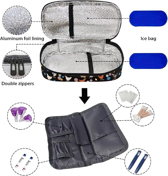 Floral Rooster Insulin Cooler Travel Case Diabetic Medication Insulated Cool Organizer for Insulin Pen and Other Diabetic Supplies, for The Daily Life and Trip