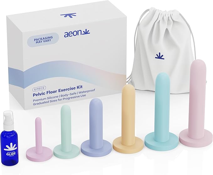 AEON Gentle Touch Premium Silicone 6-Piece Straight Set for Pelvic Floor Wellness & Flexibility – Soft, Body-Safe Design – Includes 1.3 Oz Glide Moisturizer ($10 Value) & Elegant Storage Bag