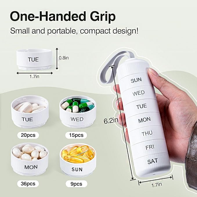 7 Day Pill Organizer, Waterproof Weekly Pill Organizer 1 Time a Day, Zoksi Portable BPA Free Daily Medication Organizer for Vitamins, Supplements, Fish Oil(Daily Use, Home, Gym, Work)