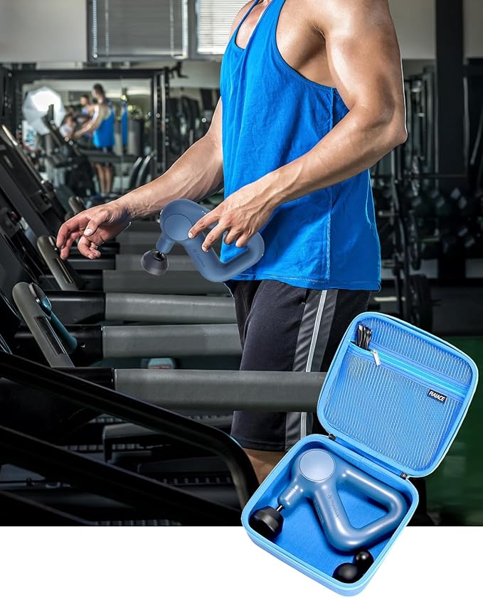 RAIACE Massage Gun Case, Hard Travel Storage Case Compatible with TheraGun Relief Percussion Massage Gun Device, Carrying Bag with Mesh Pocket for Cables and Other Accessories. (Case Only) - Blue