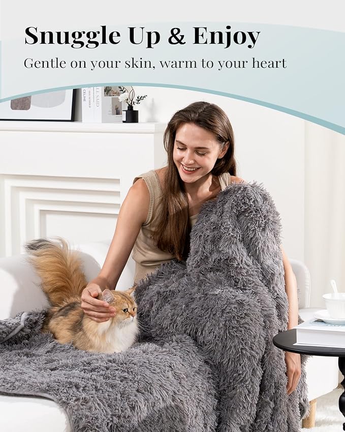 Topblan Weighted Blanket 20lbs, Super Shaggy Faux Fur and Lambwool-Like Sherpa Fleece Heavy Blanket for Full Queen Bed, 60x80 inches Grey