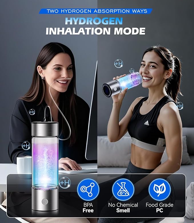 4.0 Upgrade Hydrogen Water Bottle & Hydrogen Absorption 【SGS Certification - 5000PPB】【NO.1-100% Odorless】 Hydrogen Water Bottle - 2025 SPE PEM Technique, Double Hydrogen Content 2PCS
