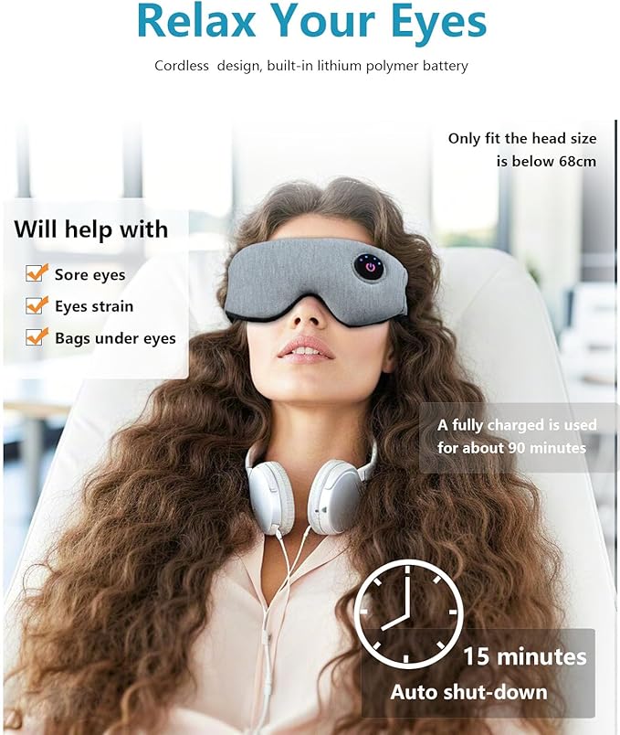 Heated Eye Mask for Dry Eyes, Cordless Warm Compress for Eye Relief, Electric Eye Heating Pad with Temperature Control for Blepharitis and Stye Treatment, Rechargeable, Washable