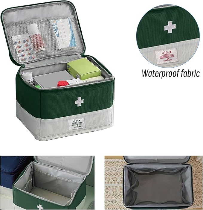 Travel Medicine Bag Organizer, Portable Medical Bag Empty, for Home, Travel, Camping, Car, Hiking & Outdoor Emergencies, Empty first aid box (Green)