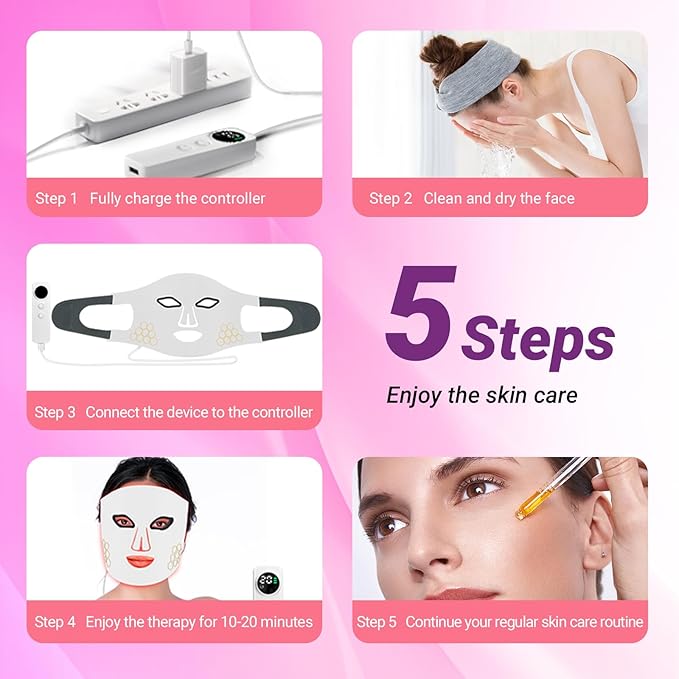 Red Light Therapy for Face - Red, Blue & Infrared Light Facial Skin Care Device with Eye Protection,Red Light Mask with Adjustable Strap for Home Use (3 Wavelengths, Sensitive Skin Tested)