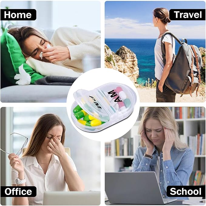 6PCS Pill Organizer AM PM 2 Compartment Daily Pill Box for Pocket or Purse Small Travel Pill Holder for Seniors, Vitamins & Supplements