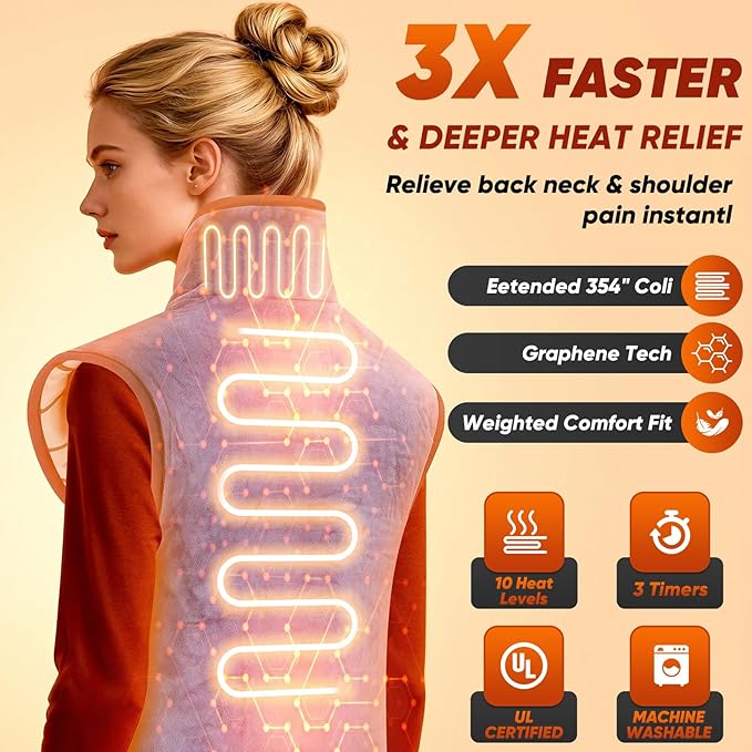 Heating Pad for Back, Neck & Shoulders, 2.7lb Weighted Graphene Electric Heating Pad for Pain Relief, Wearable Full Body Large 24"x35", Fast Heating, ETL Certified, Purple