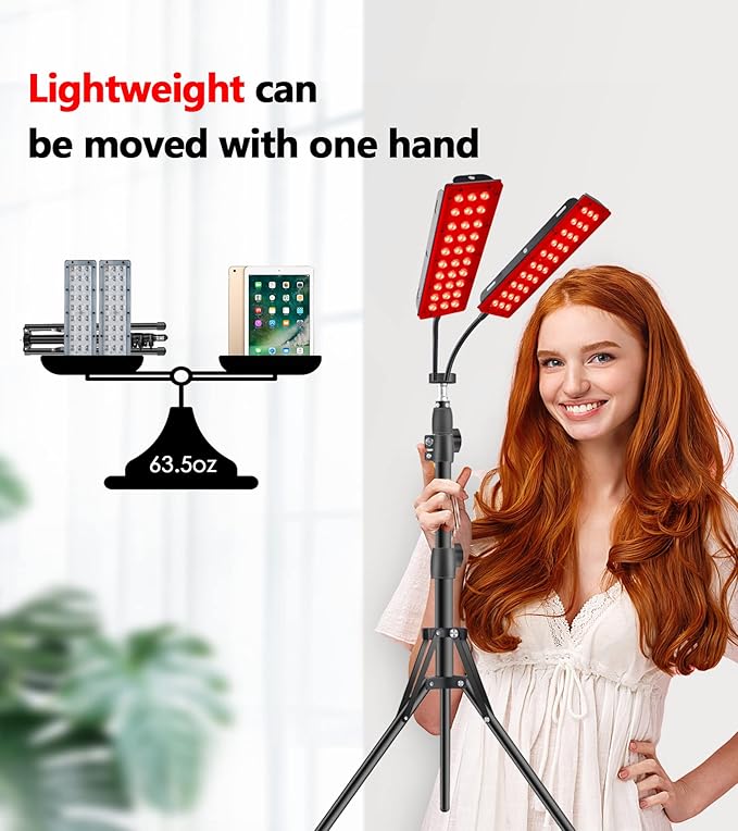 Red Light Therapy for Face Body, Astarexin Dual-Headed Infrared Light Therapy Lamp with Stand - 660nm Redlight and 850nm Near Infrared Light Therapy Device for Fully Body Pain Relief