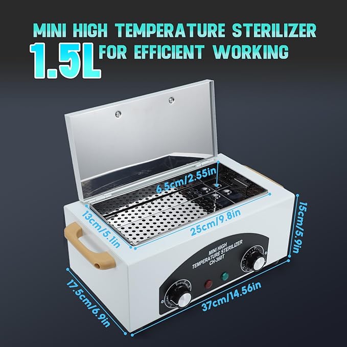 High Temperature Metal Tool Cleaning Box, 110V 300W 1.5L with Timer Manicure Pedicure SPA Salon Barber Equipment for Sundry Beauty Hair Nail Metal Tools with Handle