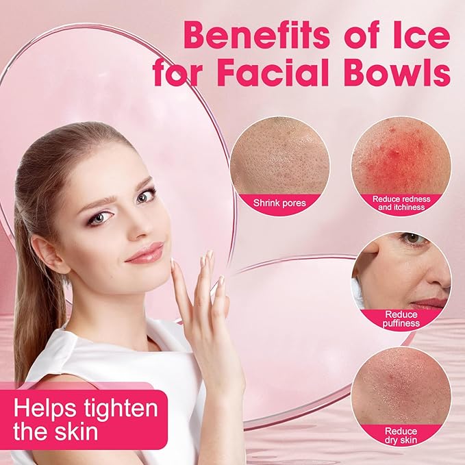 Face Bowl for Ice With Built-in Ice Tray Collapsible Silicone Facial Face Ice Bath Bowl Small Reusable Cold Plunge Basin is Portable,Perfect for Home Use,Camping,Travel Cold Bath Spa Tool & Rose